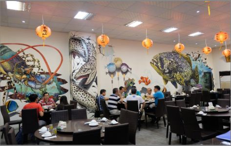 石泉海鲜餐厅墙体彩绘